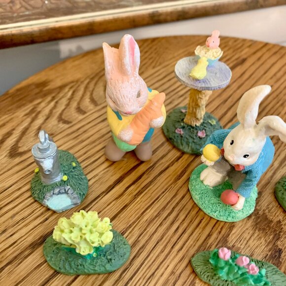 Vintage Small Resin Easter Bunny Spring Village Cottage Figurines Set of 9 - Picture 5 of 5
